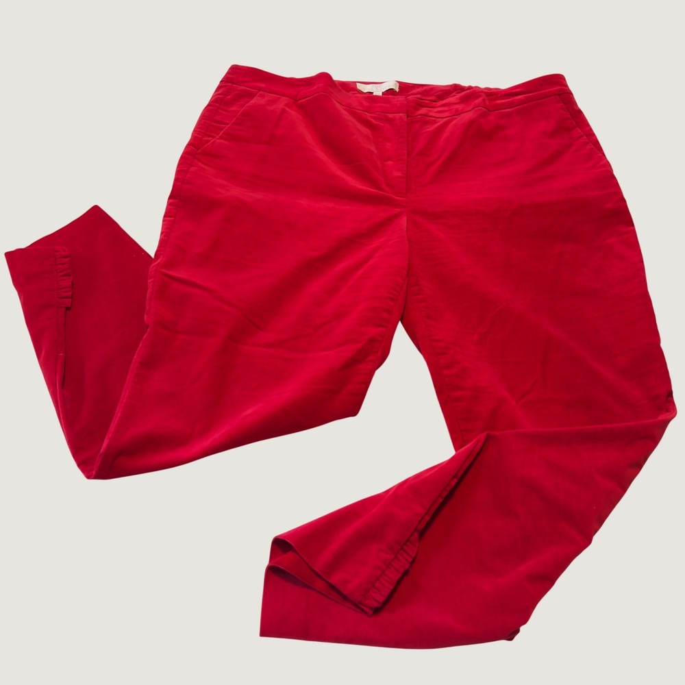 Talbots RSVP Pants Red Velvet Ruffle Hem 2017 16W Holiday Evening Dress Trousers